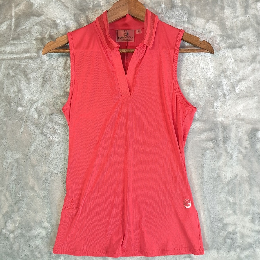 Foray Golf Women M Coral Pink Ribbed Collar Sleeveless Polo Shirt Five Oaks